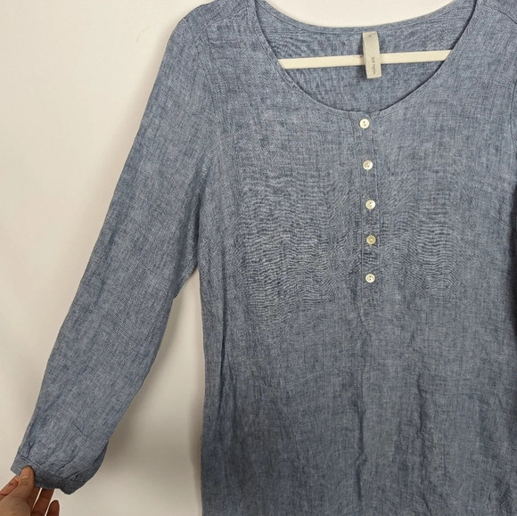 Studio 412 S Linen Henley Long Sleeve Shift Button Front Shift Dress Lagenlook - Picture 3 of 10